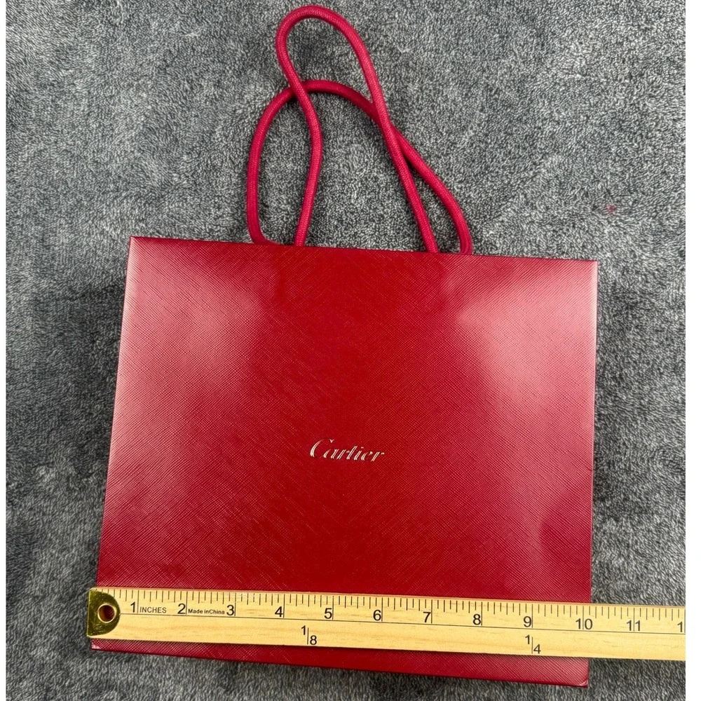 Cartier Red Textured Paper Shopping Bag Gold Logo Luxury Boutique Packaging 9x10
